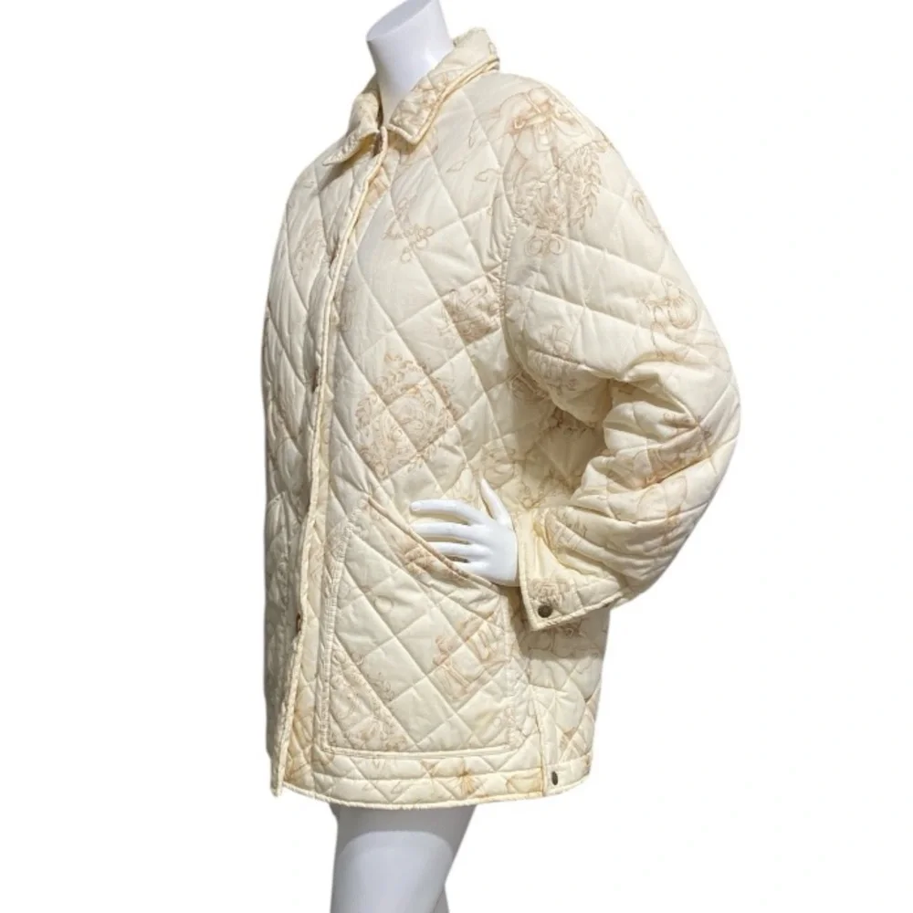 Lauren Ralph Lauren Quilted Cream Equestrian Print Button Utility Jacket Medium